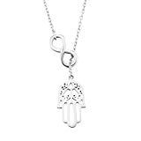 Silver Mountain - Ciondolo a forma di mano di Fatima in argento Sterling 925, simbolo infinito, buona fortuna, collana 43 cm