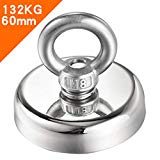 Magnete al neodimio, Wukong N52 Super potente attrazione magnetica forza 132Kg, diametro 60mm 15mm di spessore per la pesca con magnete e salvataggio nel fiume (Diametro-60mm)