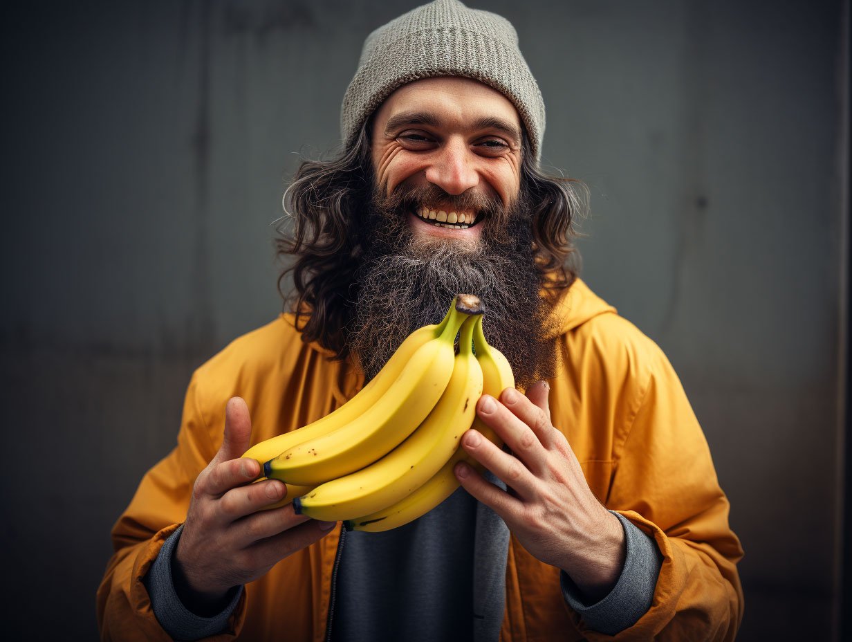 uomo con banane