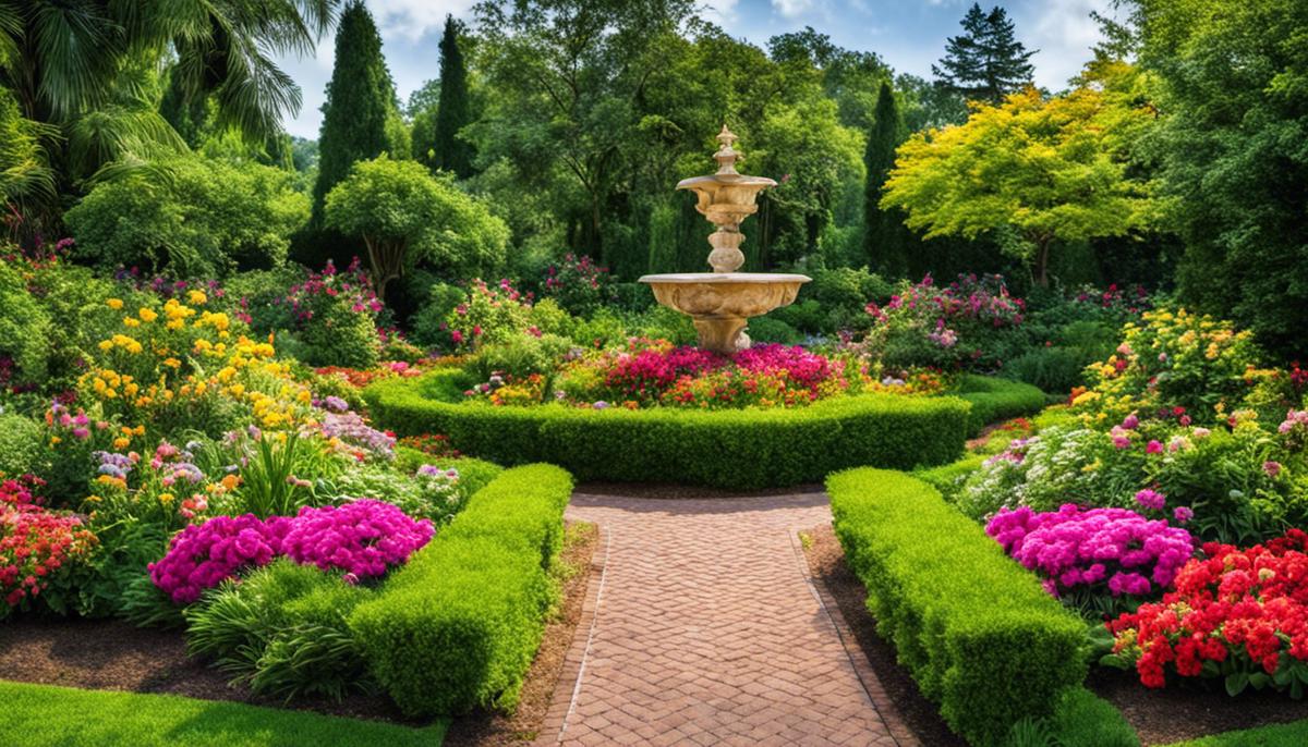 A beautiful garden filled with colorful flowers and lush greenery