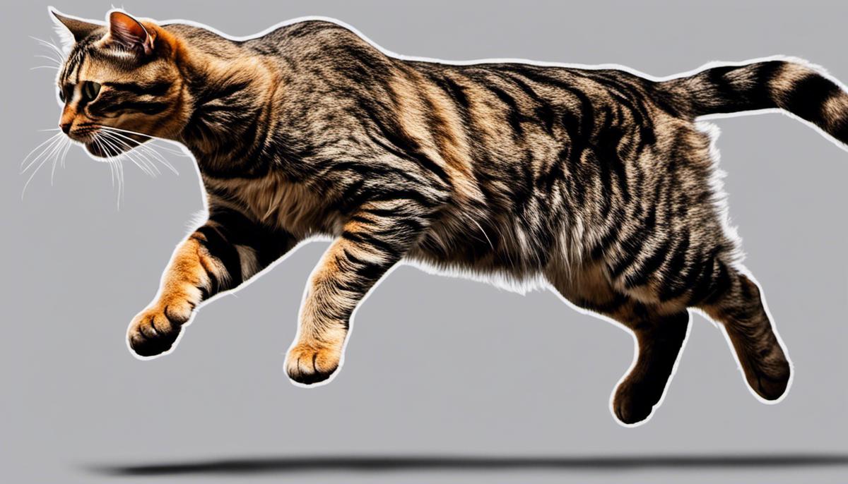 A cat running and jumping, showcasing its agile movements.