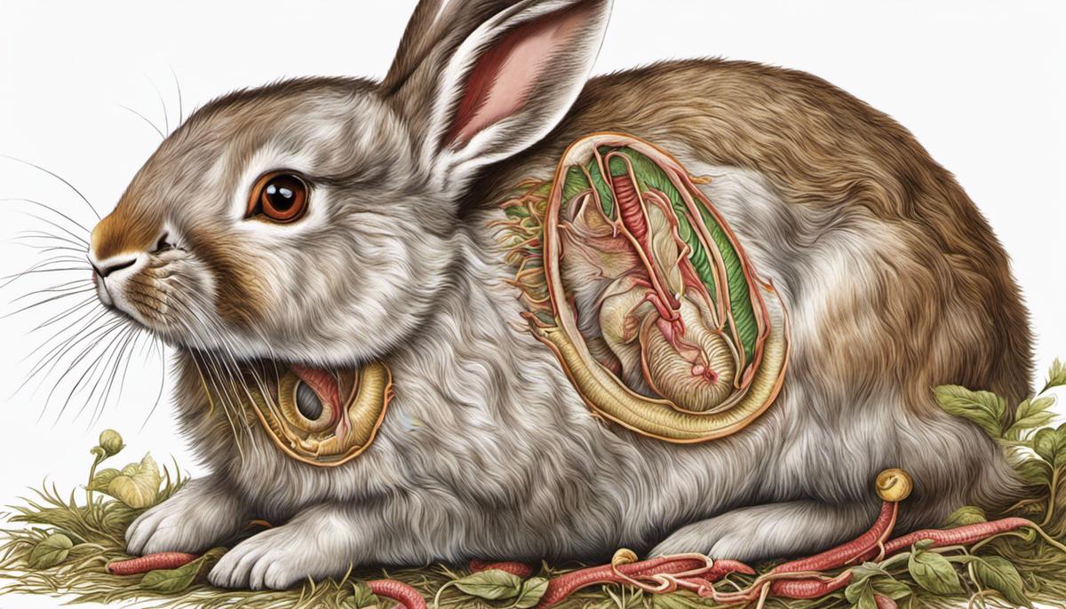 Illustration of a rabbit with digestive system highlighted