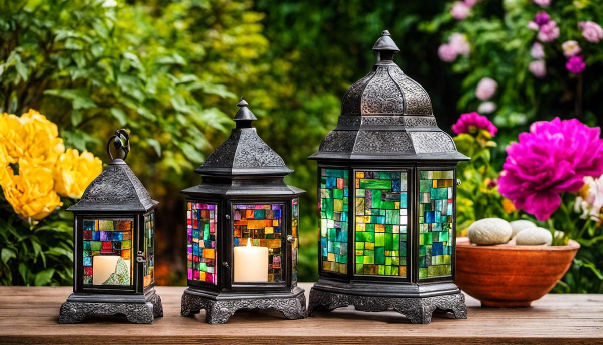 Lanterne con vetri colorati per decorare il giardino