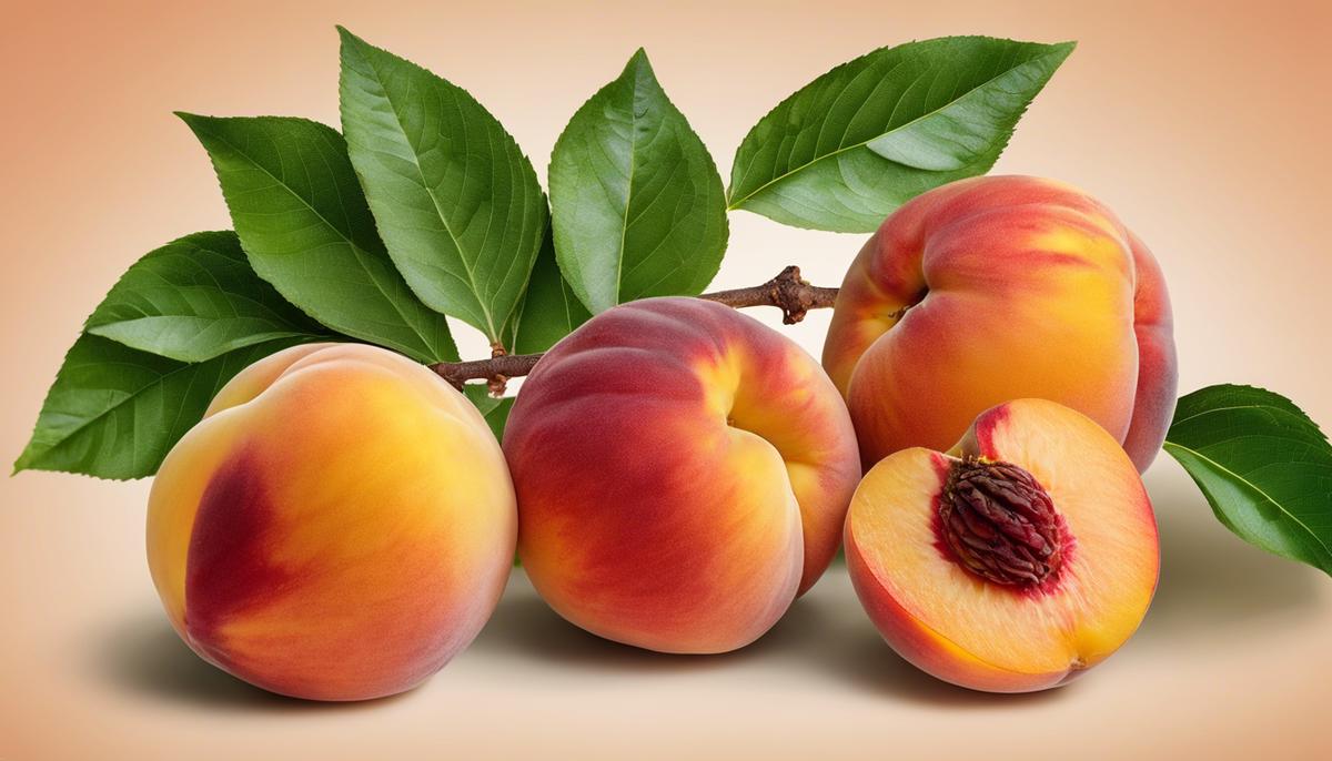 Ripe peach with red spots, indicating the symptoms of the Peach Leaf Curl disease