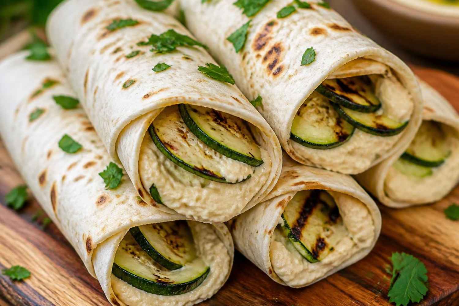 Tortillas arrotolate con hummus e zucchine grigliate