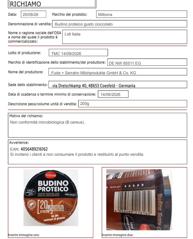 richiamo budino