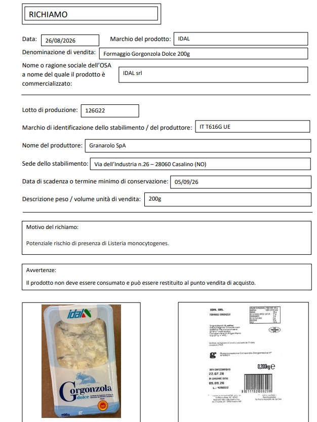 richiamo gorgonzola listeria