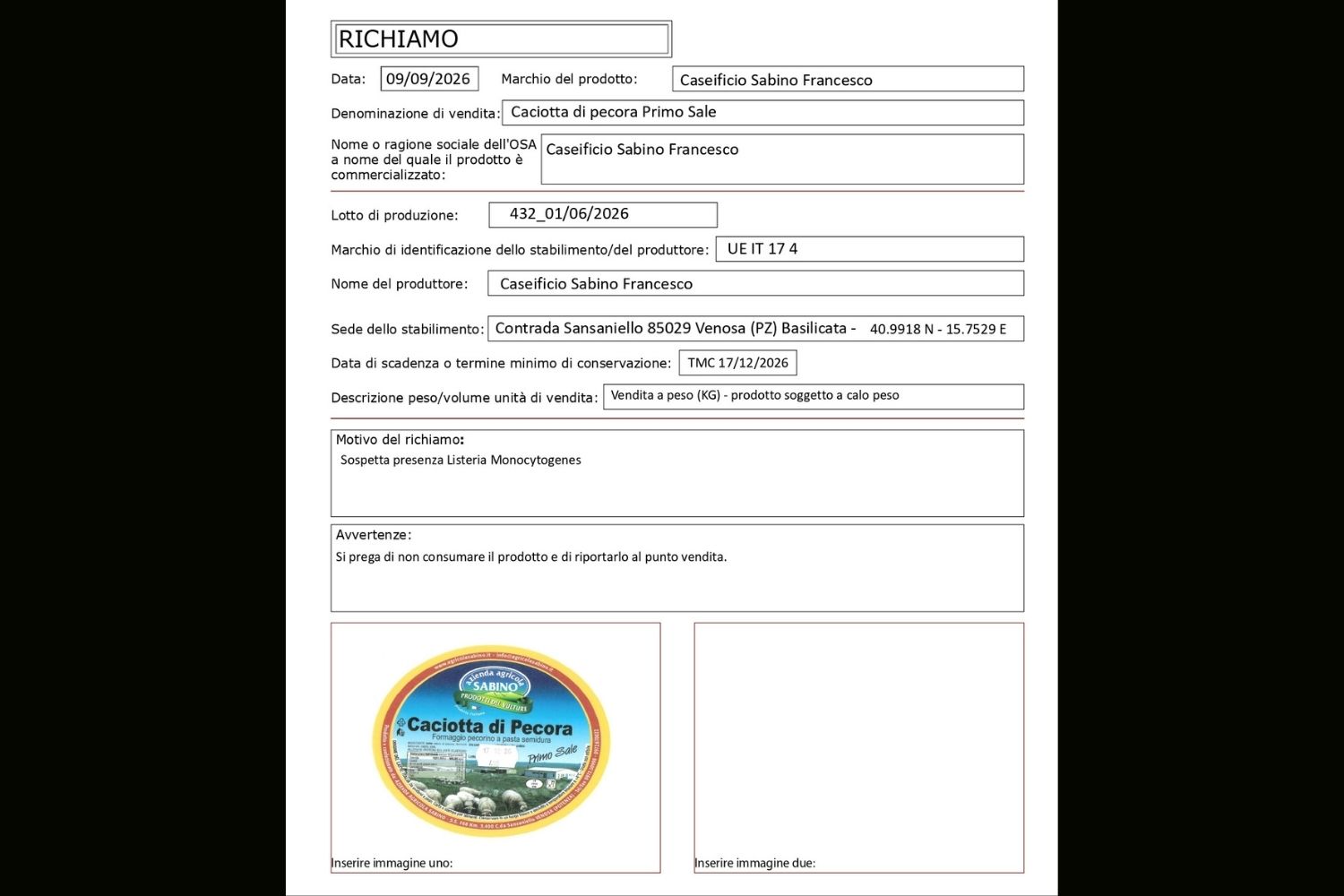 richiamo caciotta di pecora