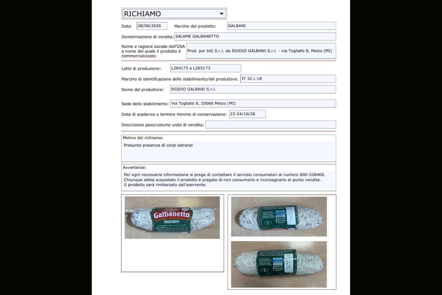 richiamo salame