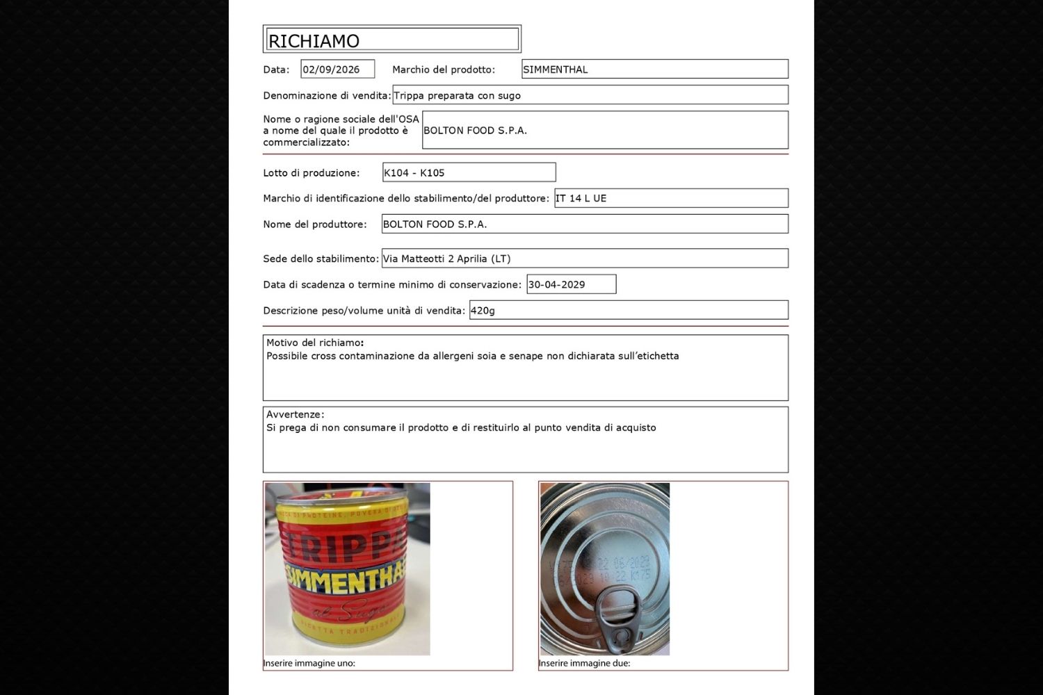 richiamo trippa