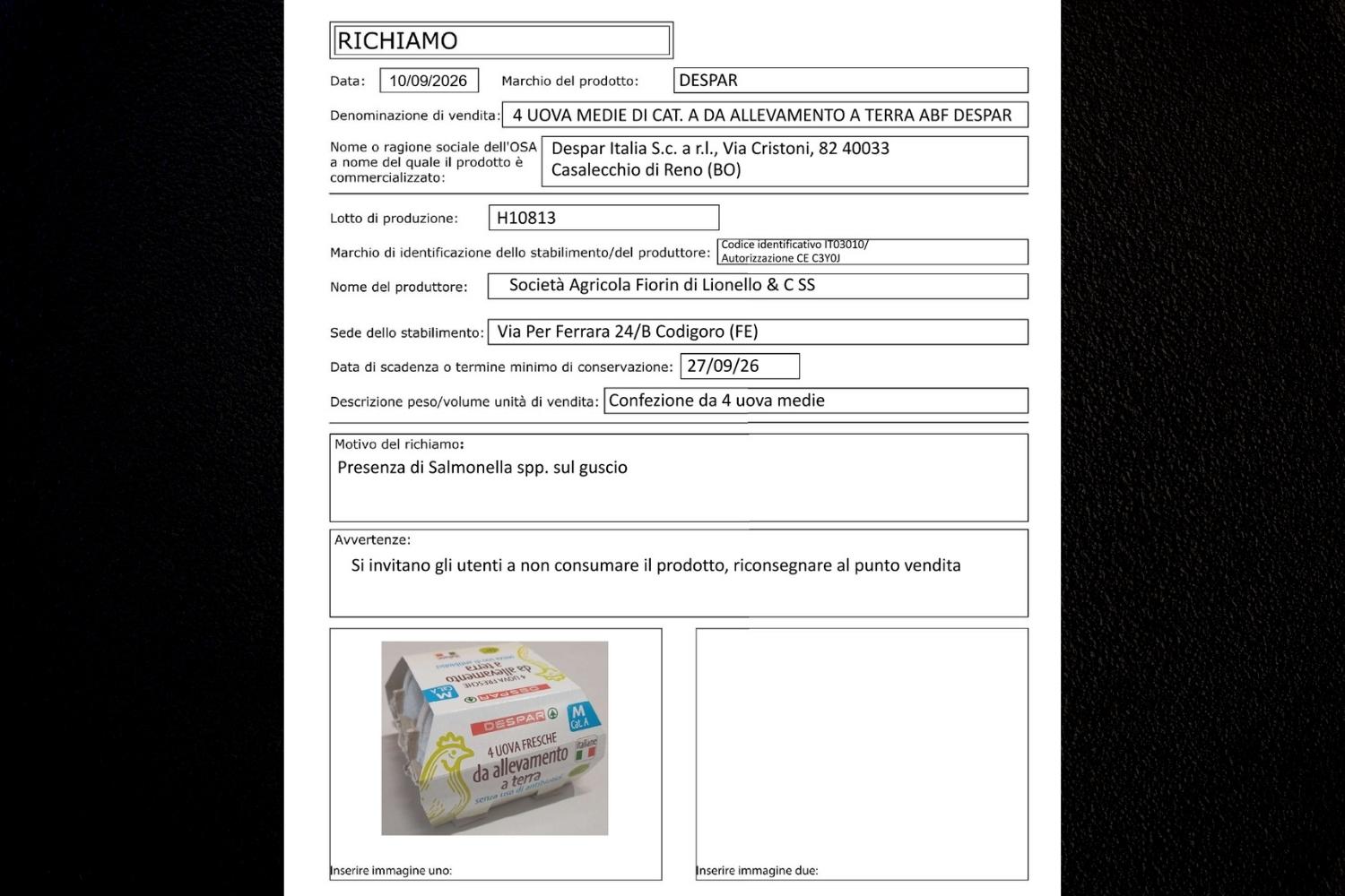 richiamo uova despar
