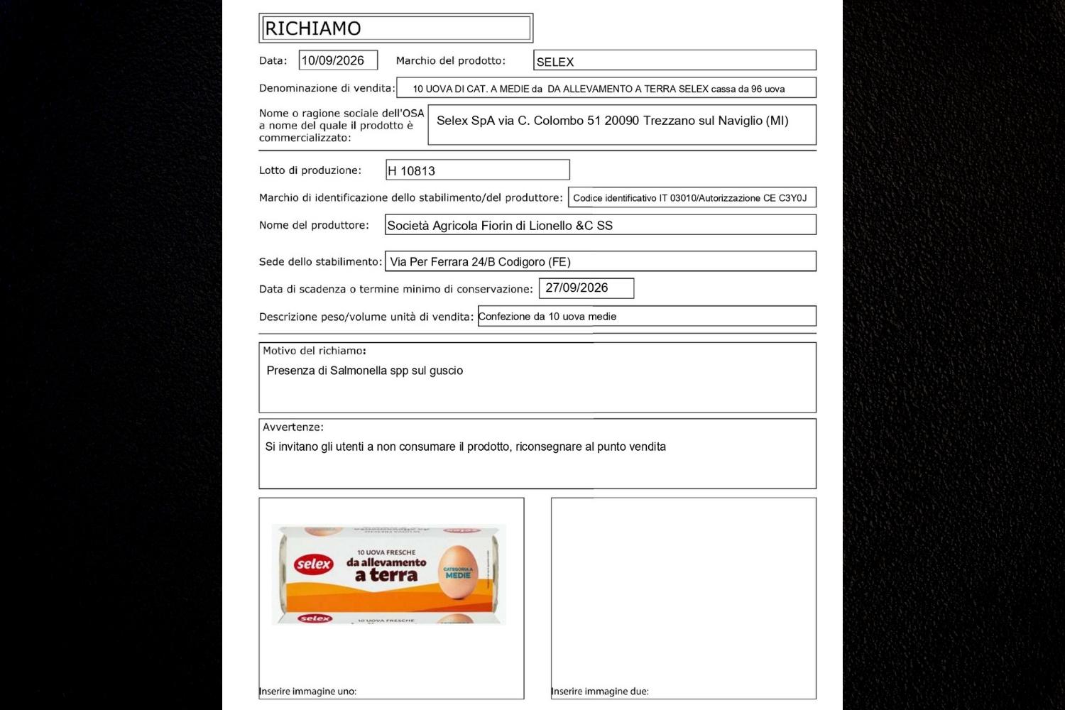 richiamo uova selex da 10