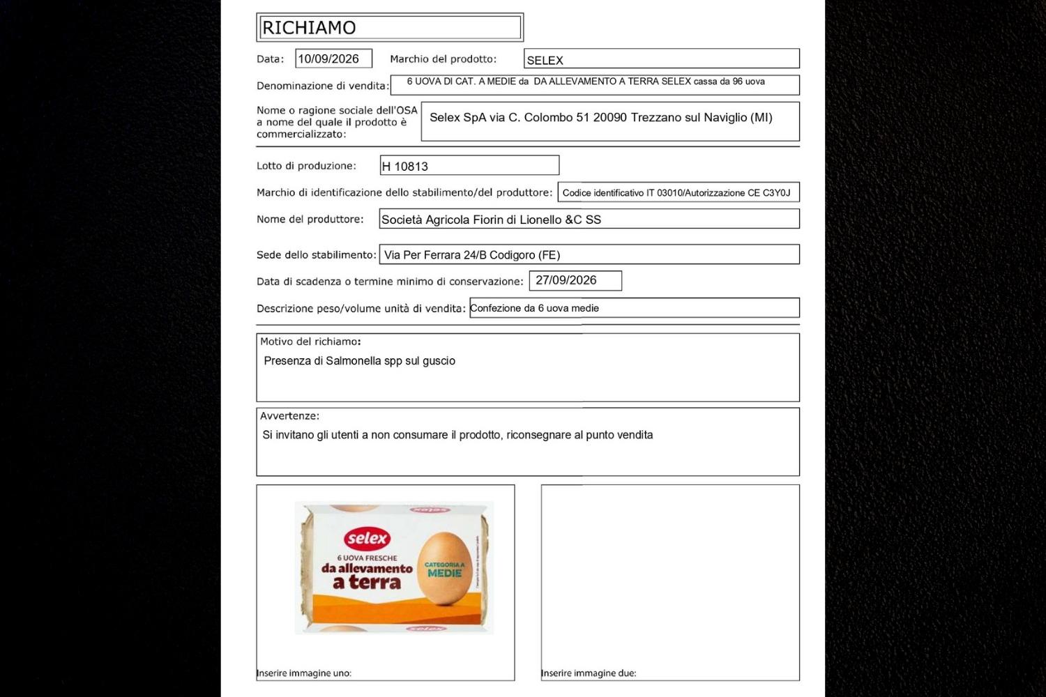 richiamo uova selex da 6