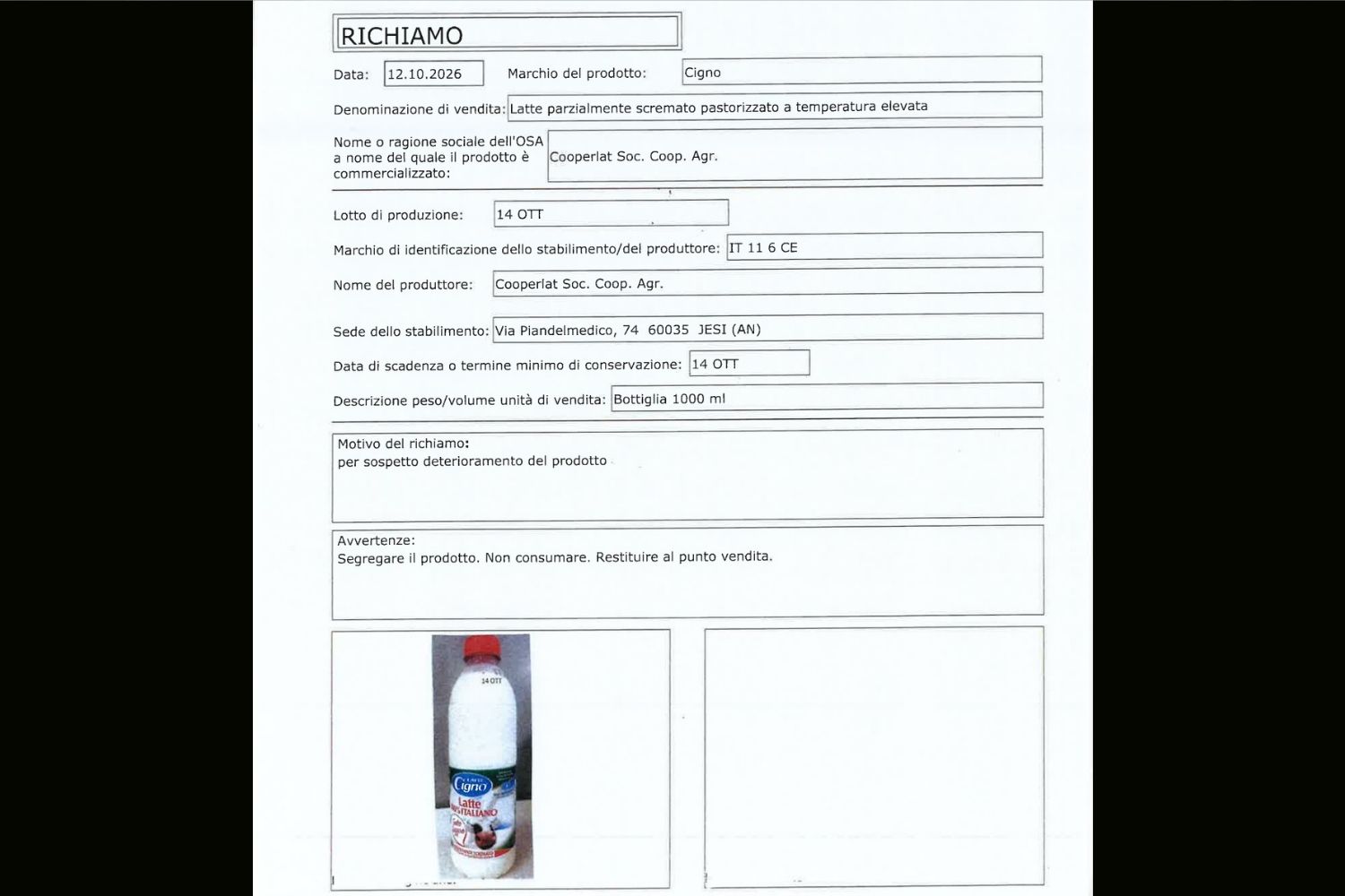 latte richiamo