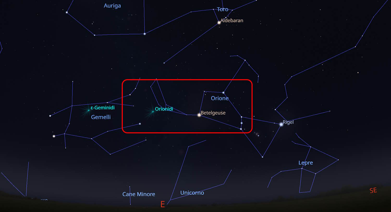 orionidi stelle cadenti d'autunno