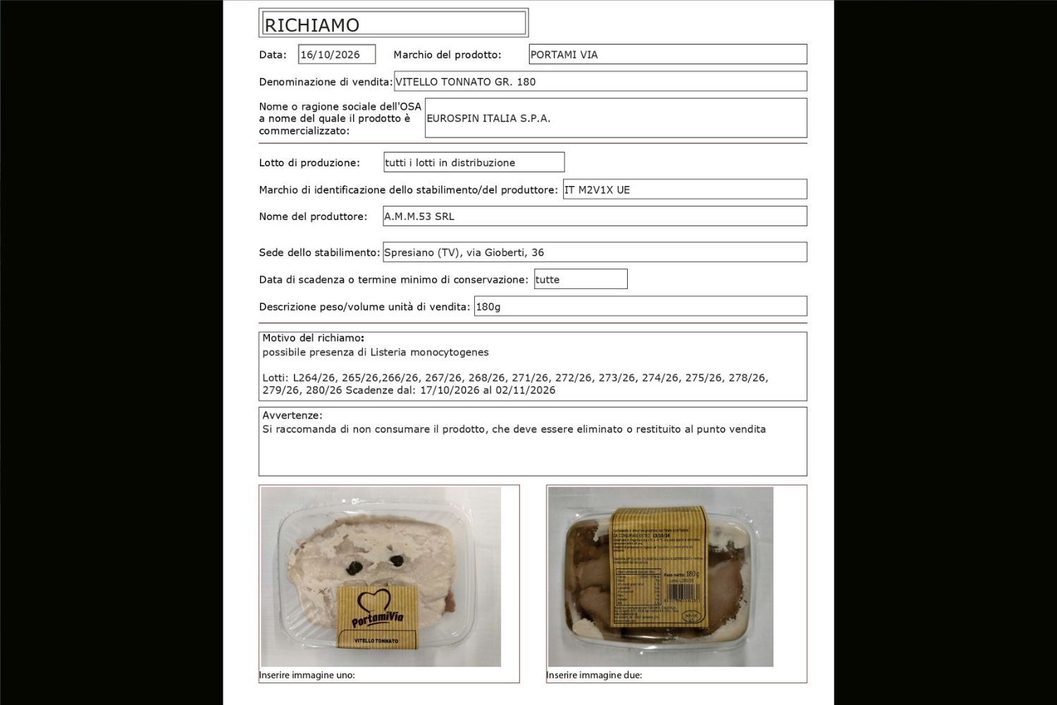 vitello tonnato 180 gr richiamo